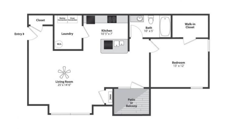 Water's Bend 1 Bedroom Apartment Floor Plan