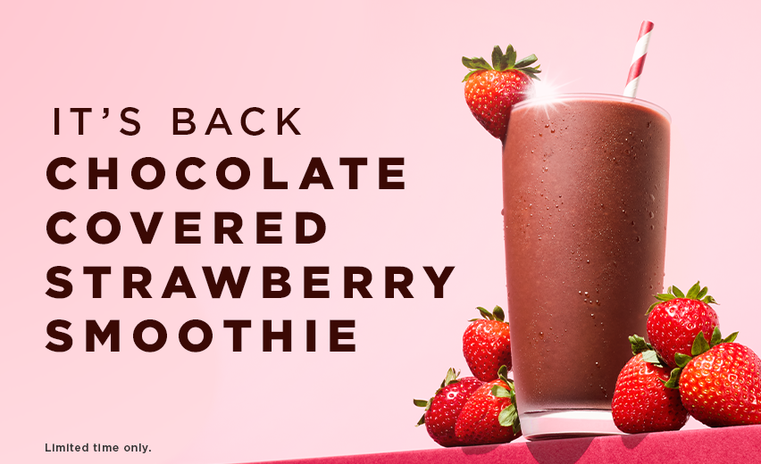 Image of the limited time Chocolate Covered Strawberry Smoothie atTropical Smoothie Cafe.