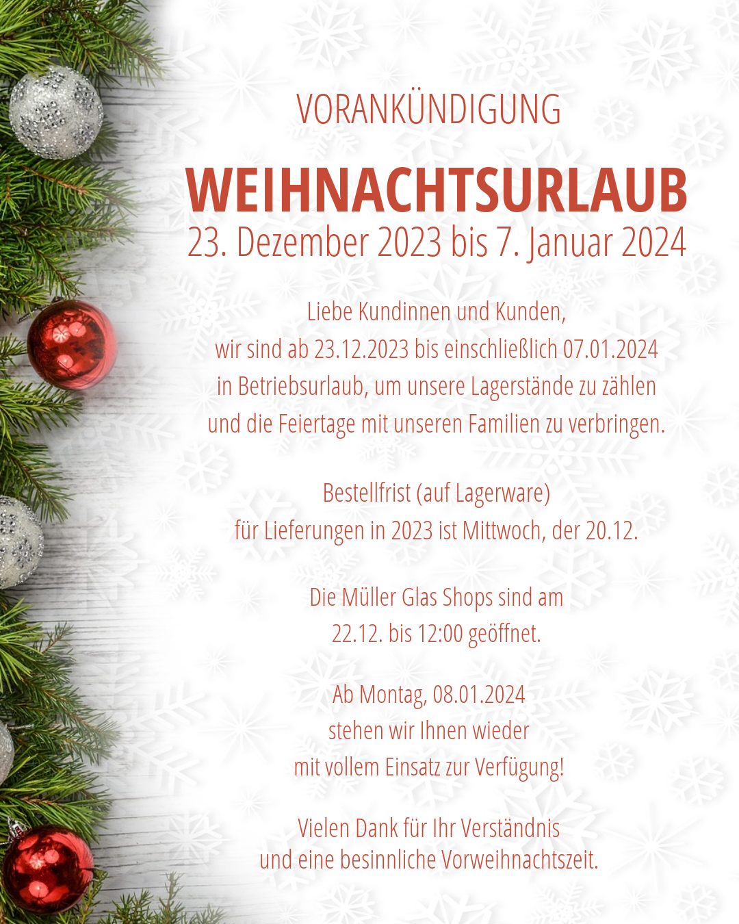 Bild zu Betriebsurlaub von 23.12.2023 bis 7.1.2024