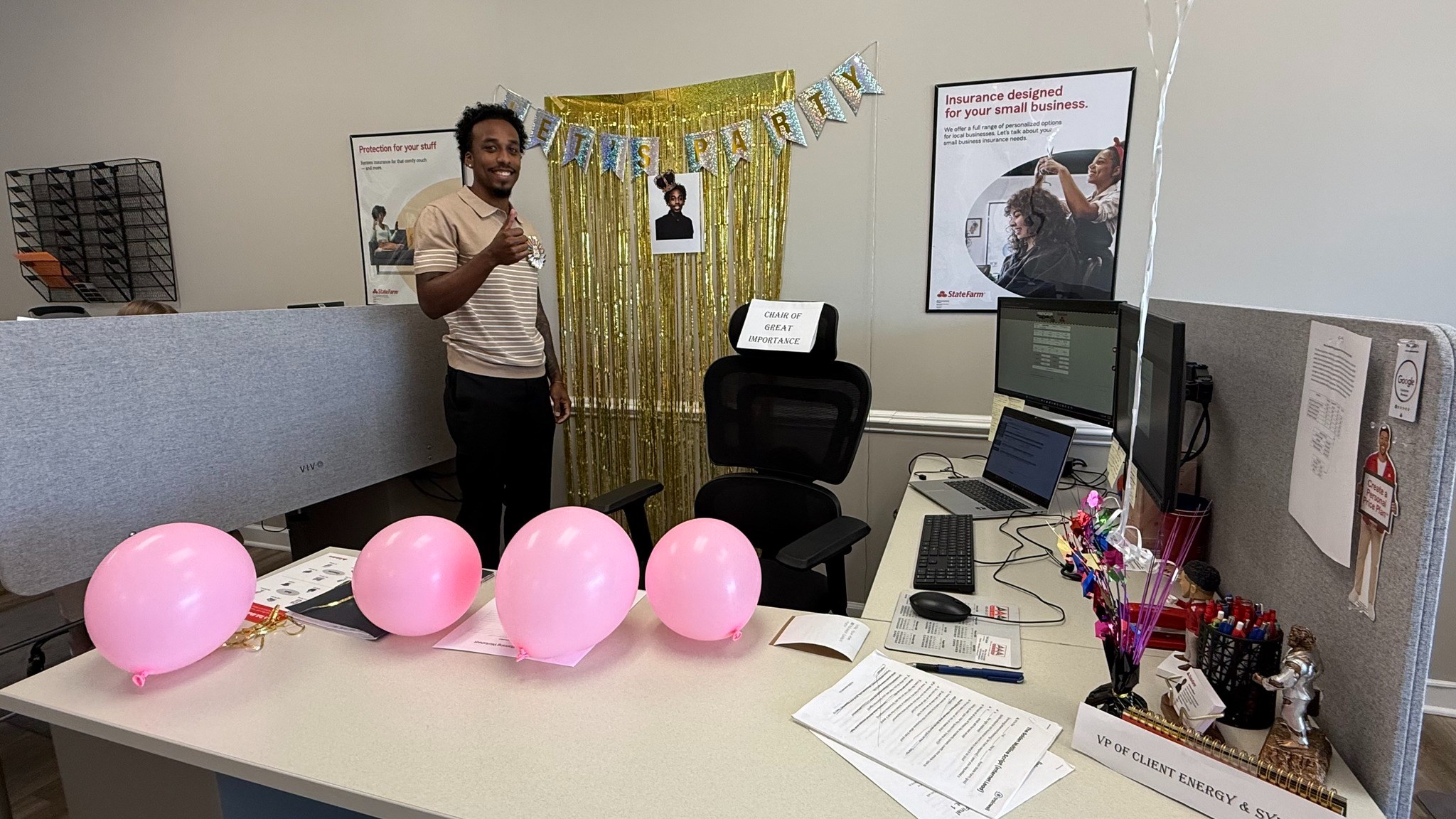 Congratulations Matt! You have been promoted. You are now one of my ELITE EMPLOYEES! Matt is our new VP of Client Energy & Synergy, come see Matt and his Chair of Great Importance.