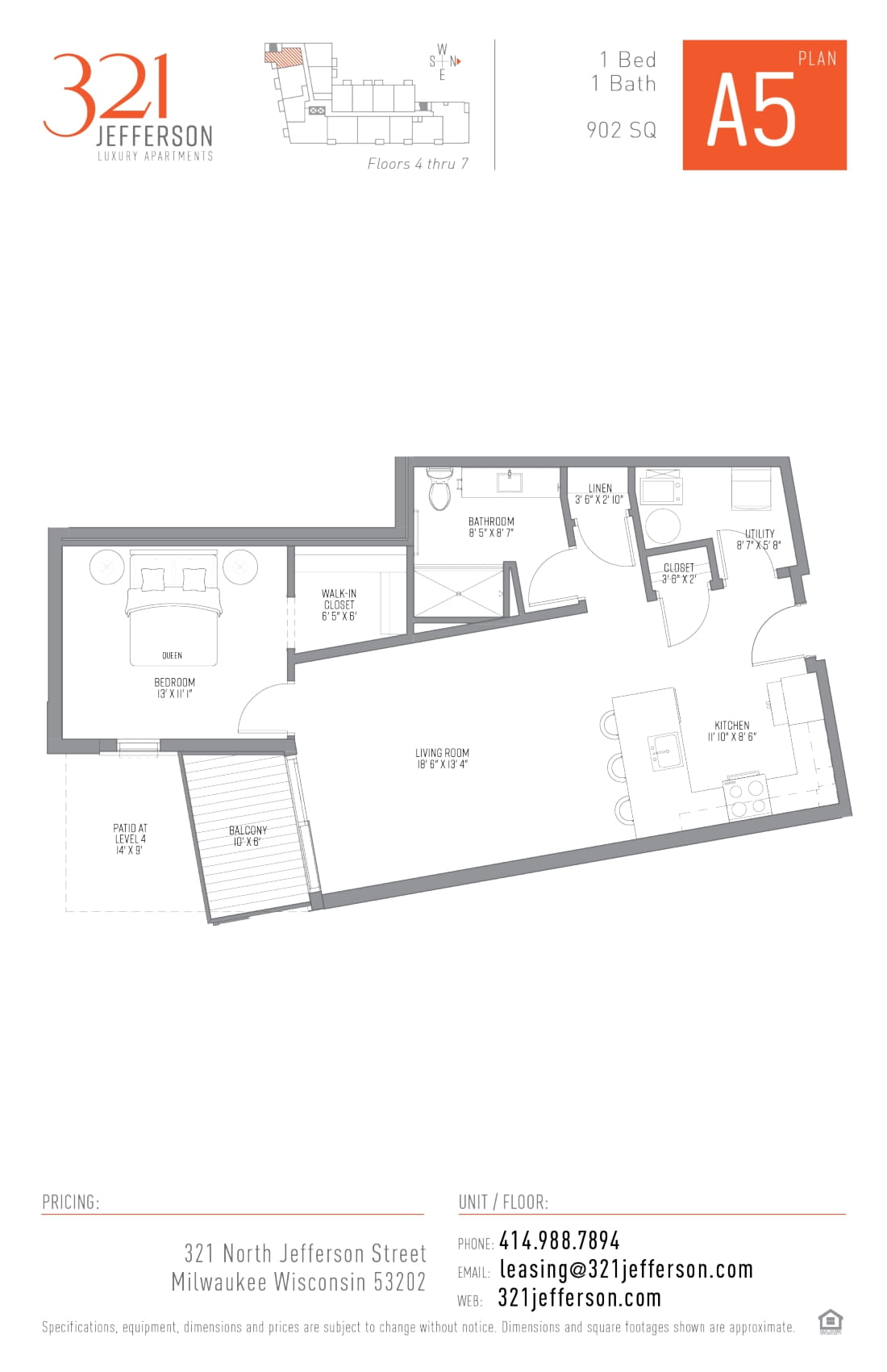 321 Jefferson One Bedroom Floor Plan A5 902 Sq Ft