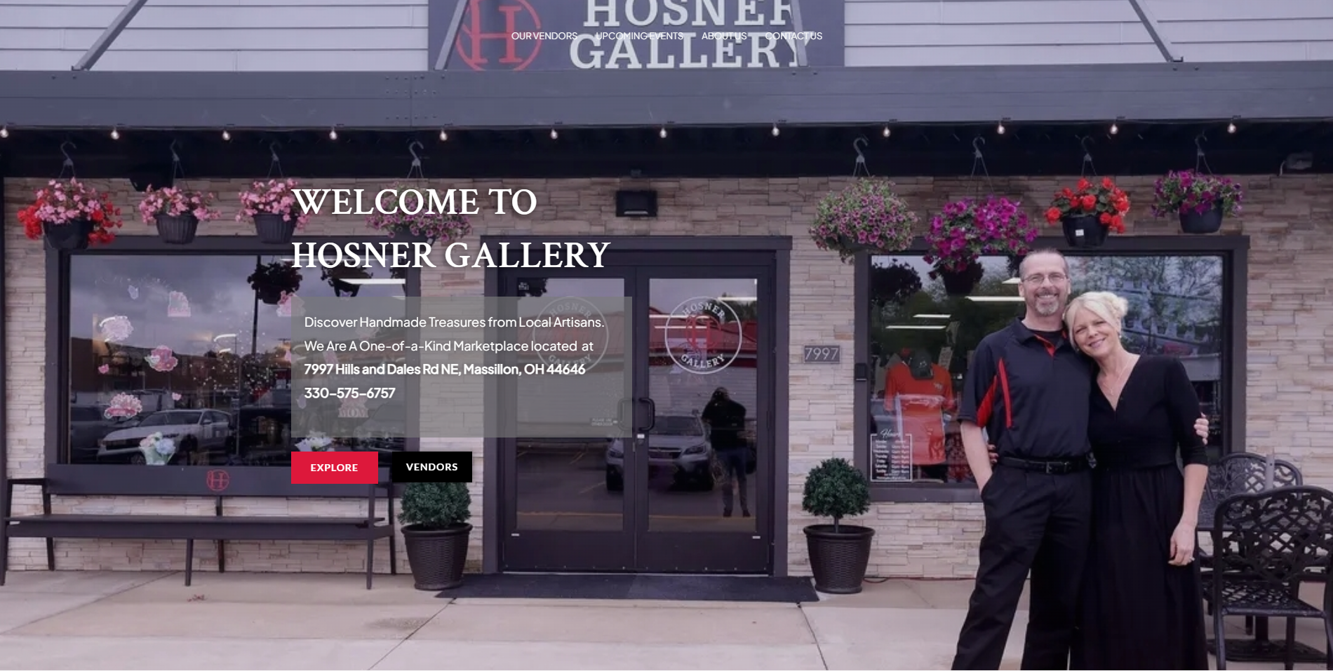 Custom one-page website for The Hosner Gallery, a family-owned artisan business showcasing unique handcrafted artwork and creative services. Designed and developed by JellyWeb to present brand story, art portfolio, and contact information in a clean, engaging format.
