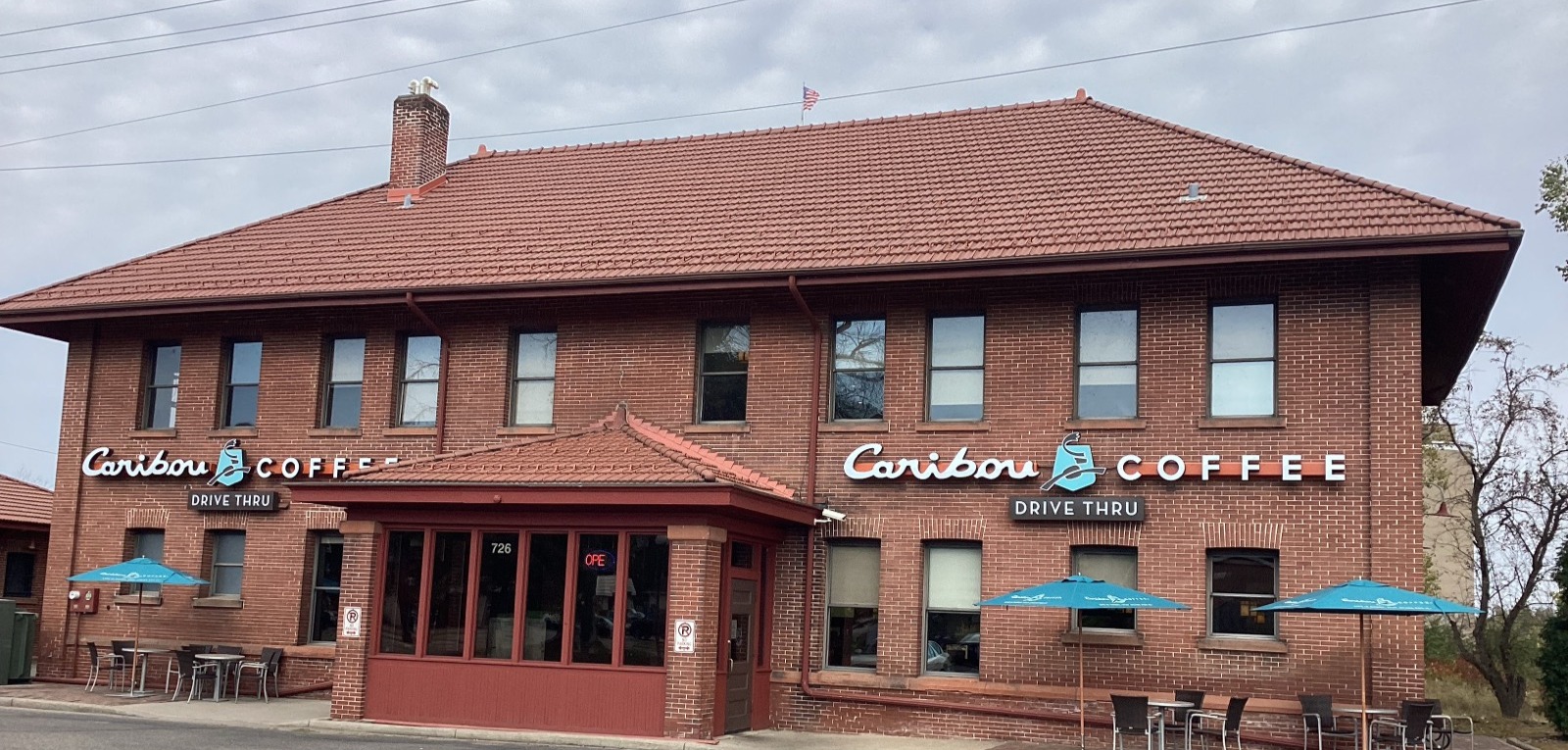 Storefront of the Caribou Coffee at 726 Main Street in Red Wing