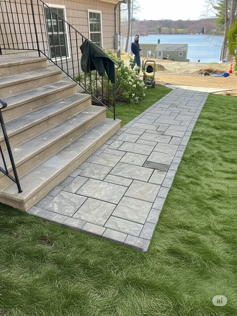 Garden path stonework - Walkways and pathways project by General Masonry LLC.