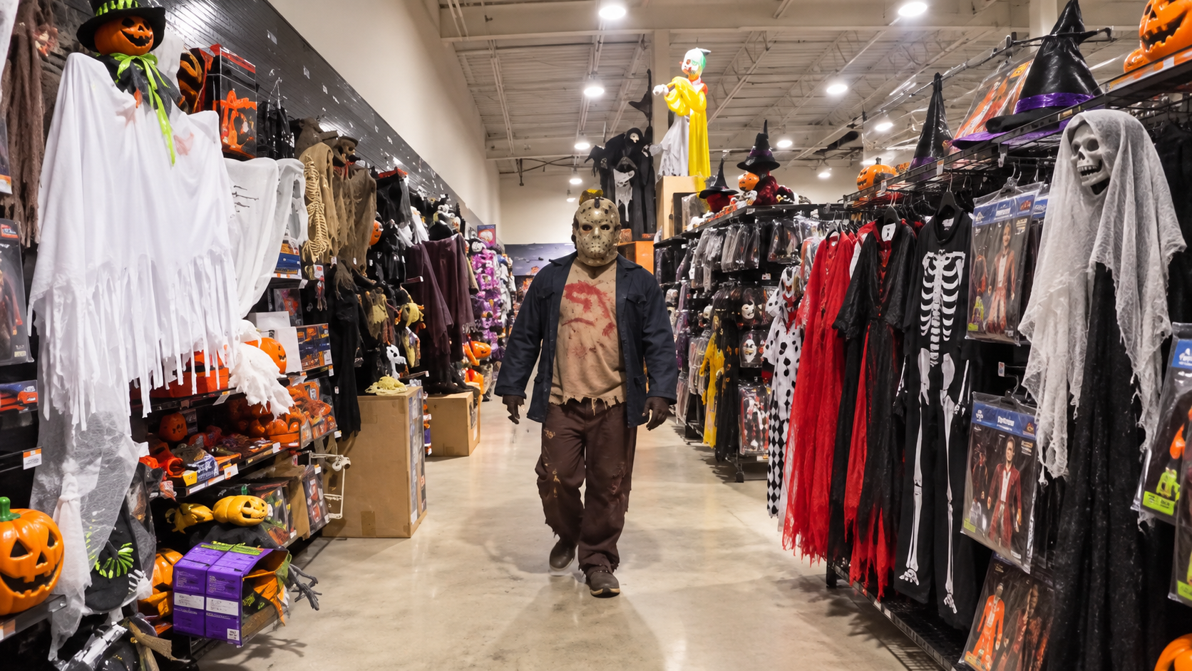Explore spooky-season costumes and Halloween decorations at Party Wow featuring masks, character out 