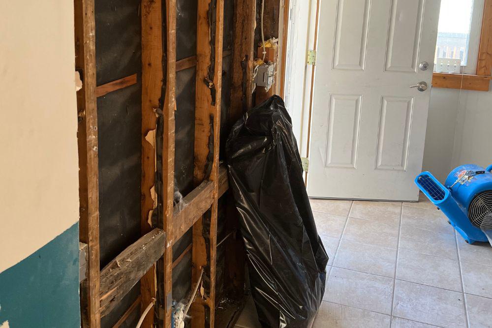 Pictured here is Minneapolis water damage behind an entry way wall.