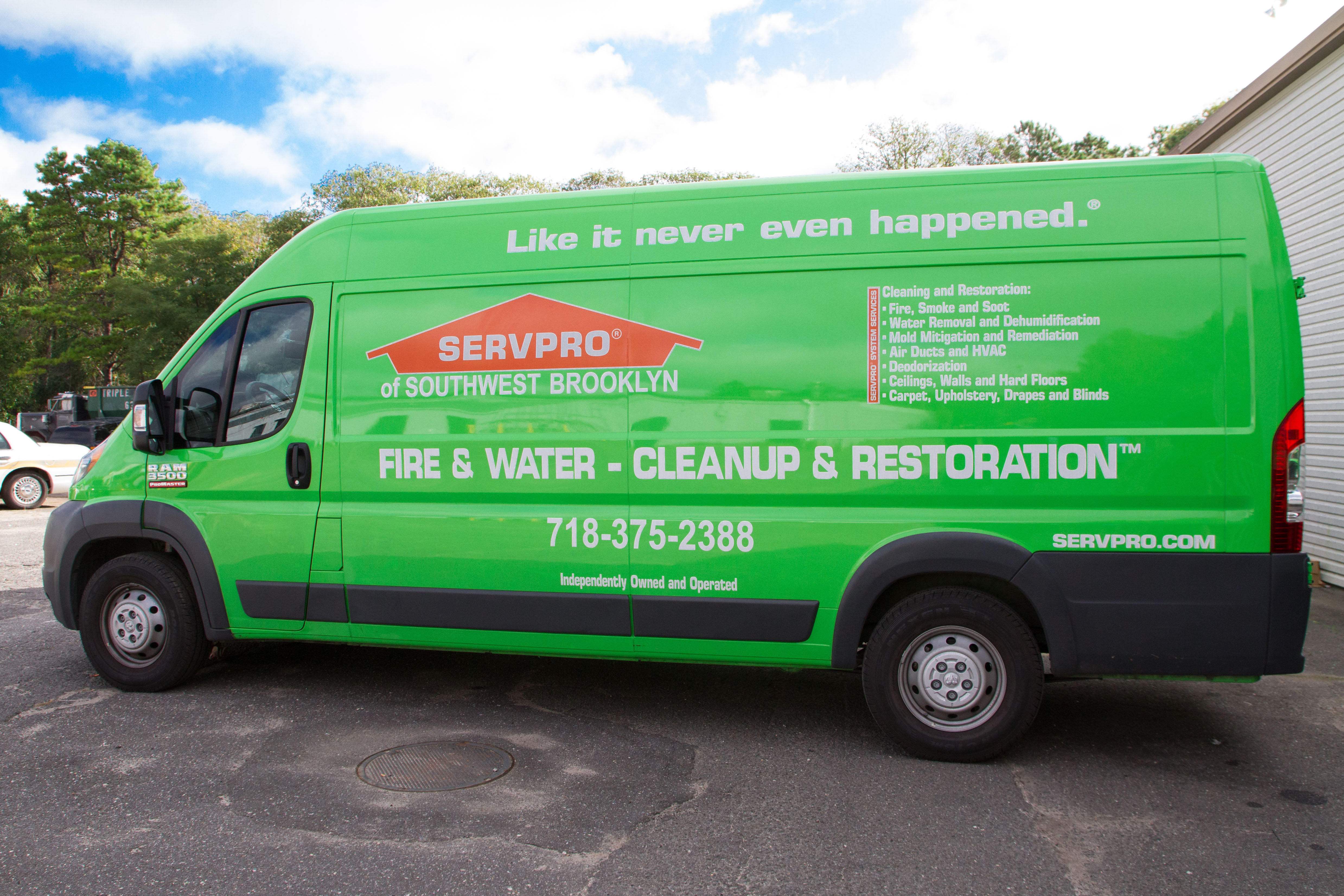 SERVPRO service van ready to help with Brooklyn property damage restoration services, 24 hour emergency fire and water damage restoration service available