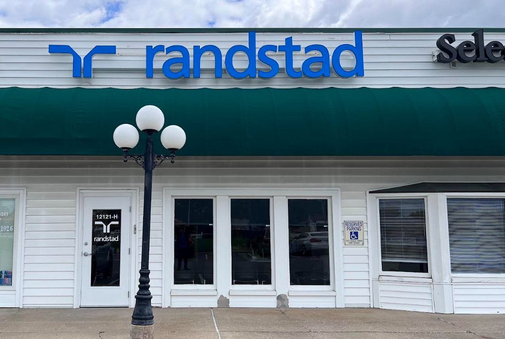 The front of the Randstad office building in Grandview, Missouri.