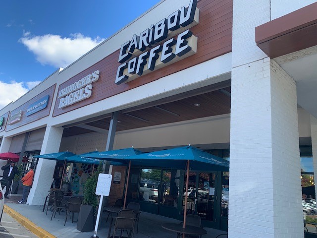 Storefront of the Caribou Coffee at 4327 Park Road in Charlotte