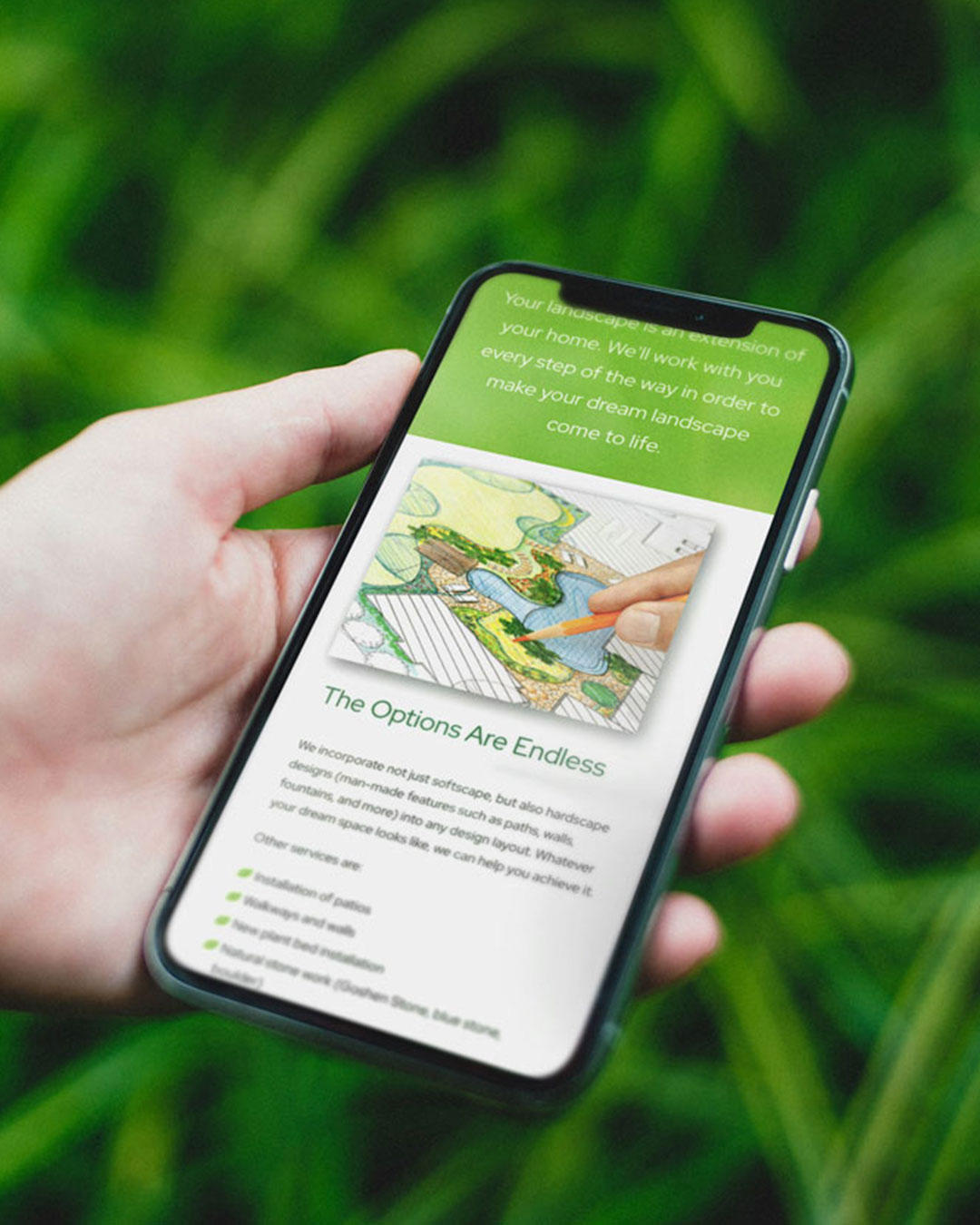 iPhone Mockup of website design for Beyond Landscape Contracting