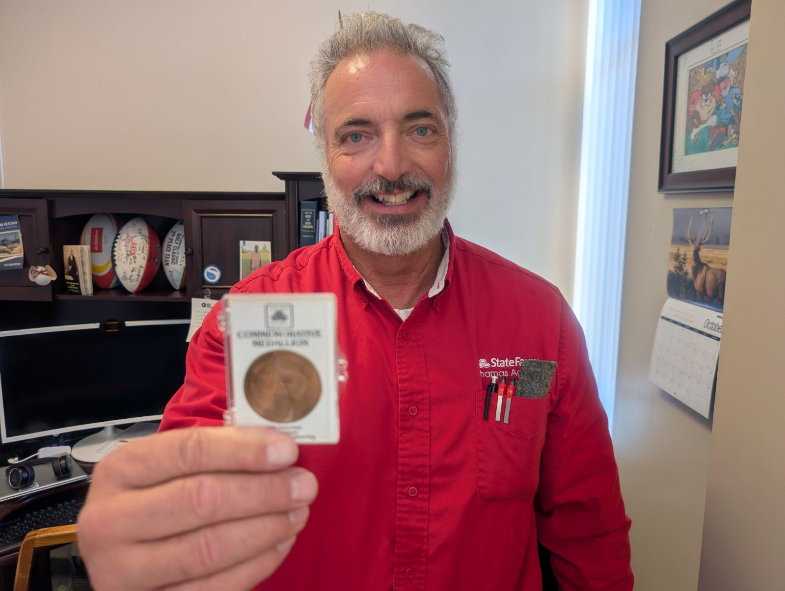 A friend of mine, Judy McLaughlin, worked with State Farm 52 years ago and gave me the 50th year anniversary coin. I am very honored to have received it.