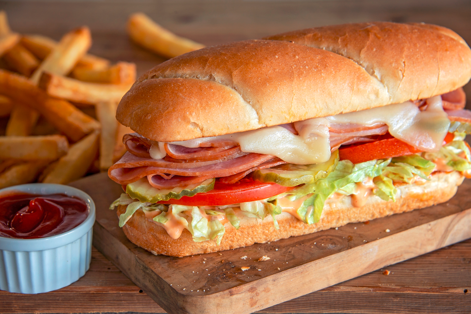 Grilled smokehouse ham served on a toasted hoagie with melted Swiss cheese, tomatoes, lettuce, pickl Shoney's - Gatlinburg Gatlinburg (865)325-8502