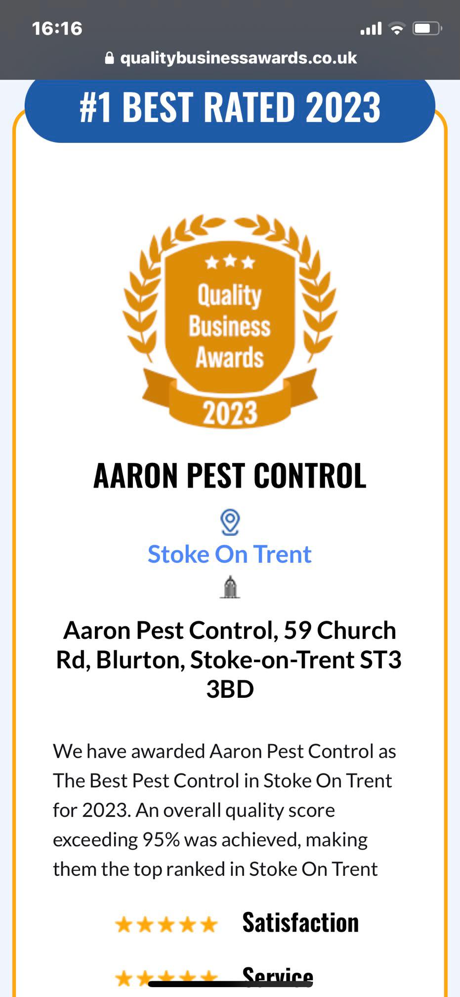 Aaron Pest Control Stoke-On-Trent 01782 310095