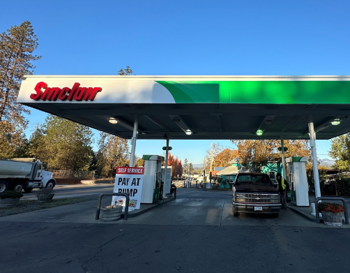 Sinclair gas station fueling island