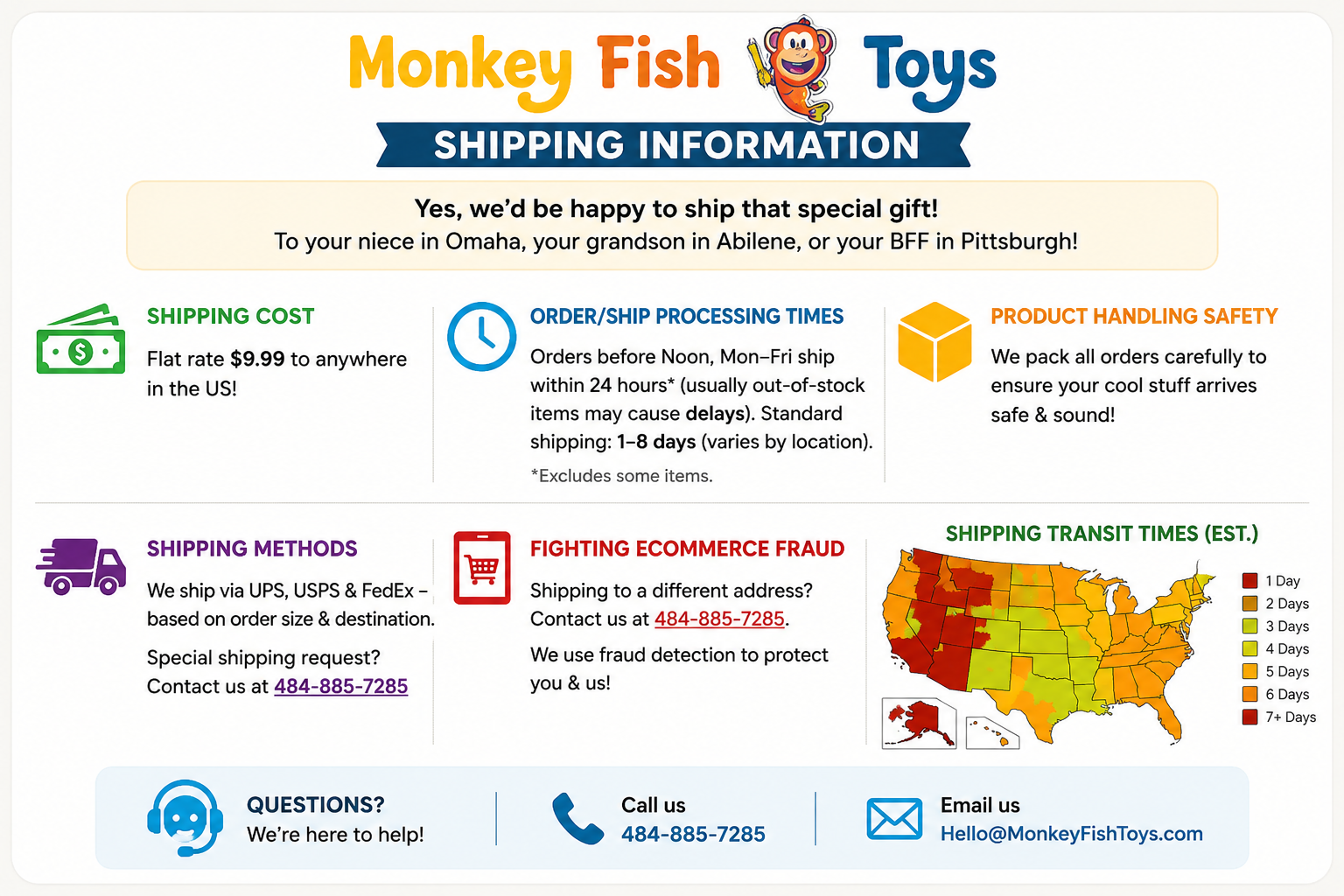 Monkey Fish Toys offers fast, reliable U.S. shipping with flat-rate pricing, secure packaging, and d 