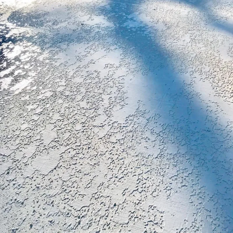 A textured white surface with subtle blue shadows cast across it, suggesting an outdoor environment with sunlight filtering through.