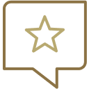 Speech bubble containing star icon.