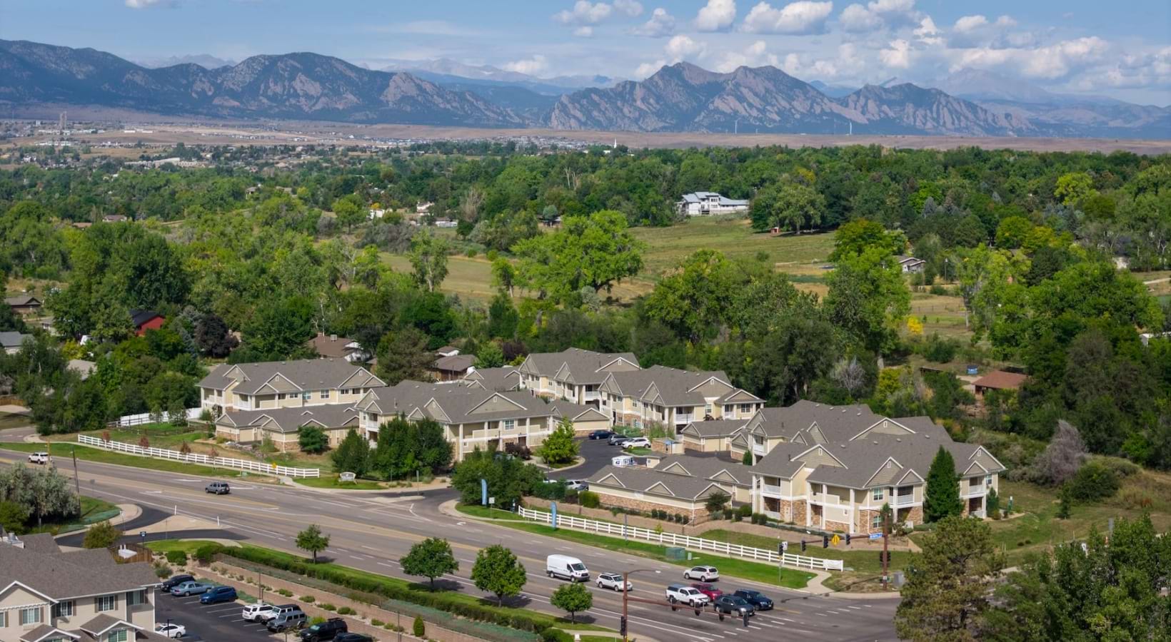 Aerial View of Kipling Commons Apartments with Mountain Backdrop