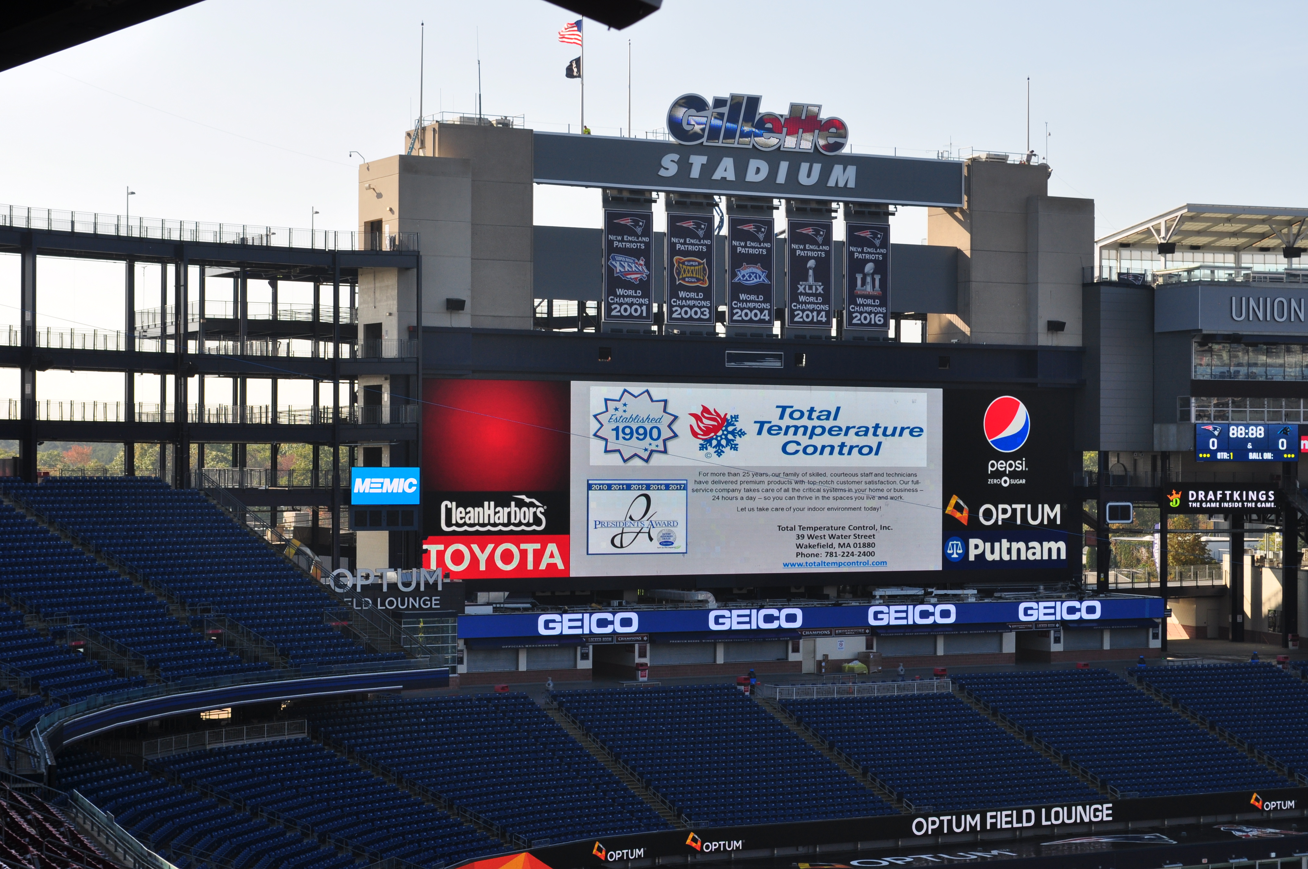 Total Temperature Control sign at Gillette Stadium in Foxboro, MA