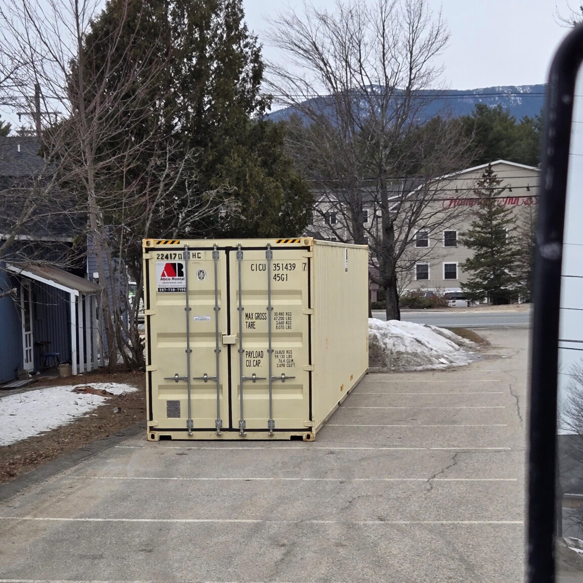 This 40ft storage container rental in North Conway, NH was delivered on White Mountain Hwy, providin 
