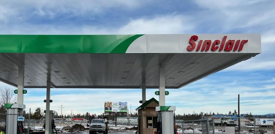Sinclair gas station fueling island.