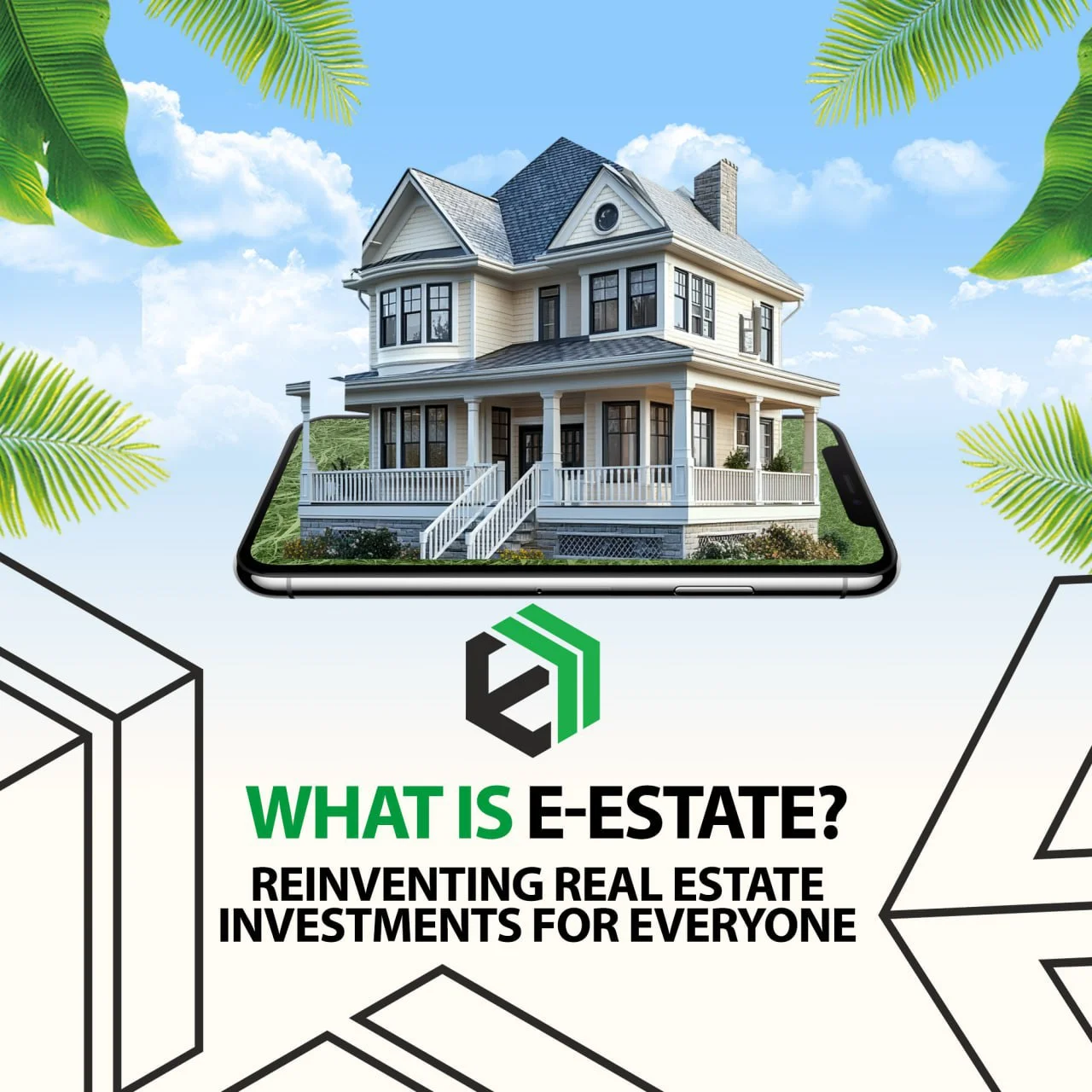 A digital illustration shows a large, traditional house seemingly emerging from a smartphone screen. 