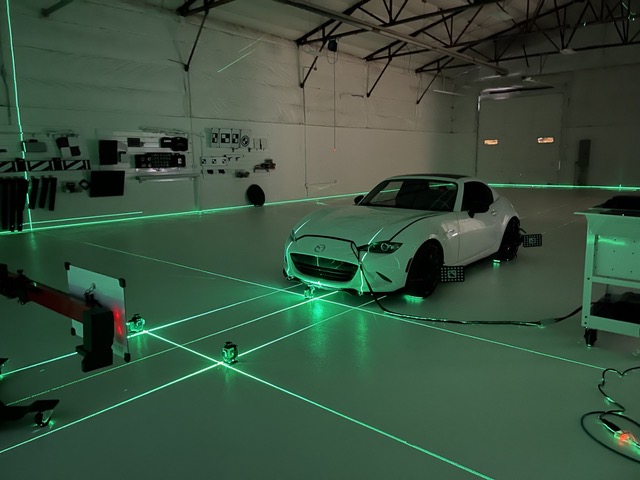 ADAS Calibration in Akron – White Mazda MX-5 in Precision Laser Calibration Bay