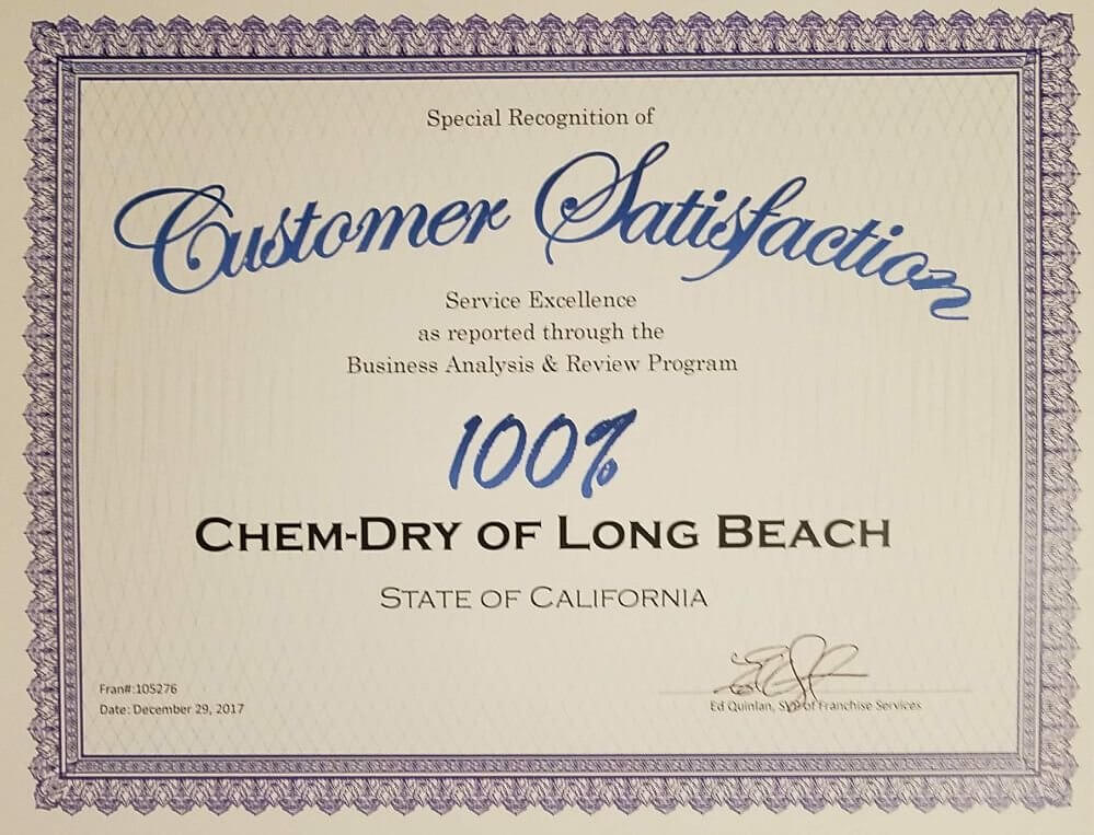 State of California 100% Customer Satisfaction Certificate