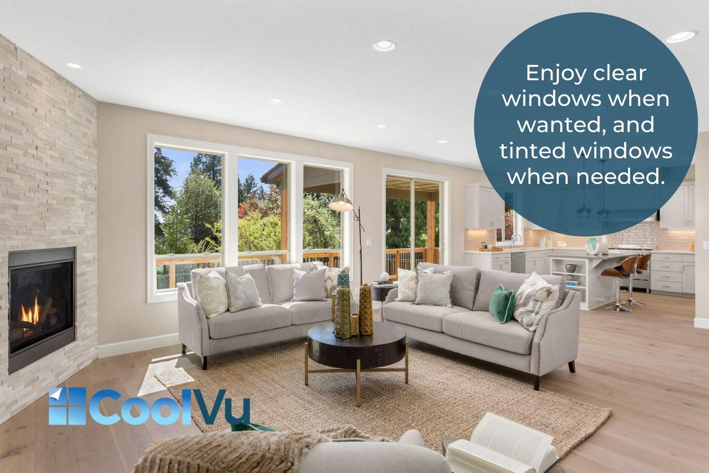 CoolVu Premium Window Films can block up to 50% of the sun’s heat, keeping homes cooler and more comfortable.