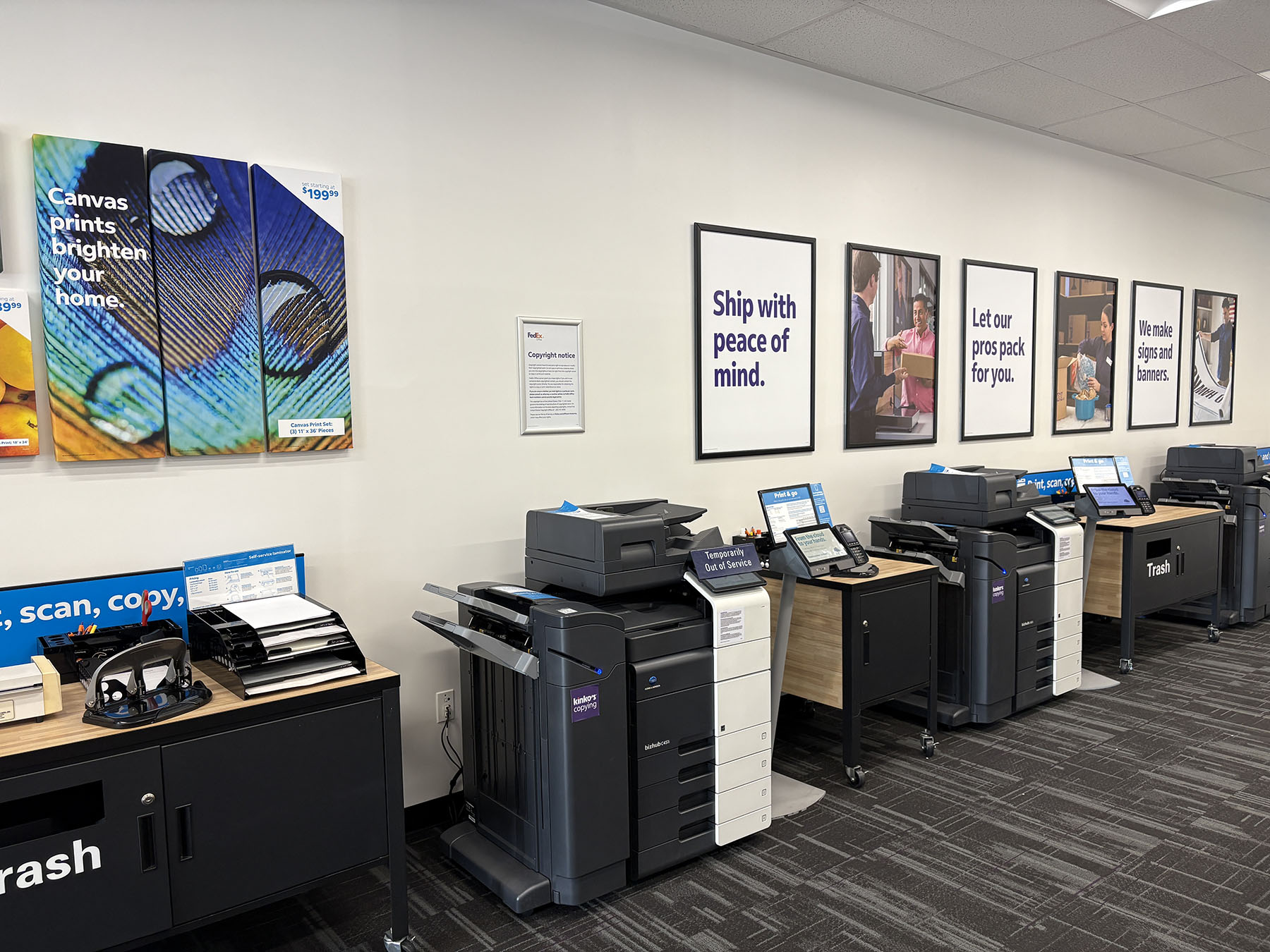 Self-Service Printing Stations &ndash; Multiple self-service machines for printing, scanning, copying, and document finishing.
