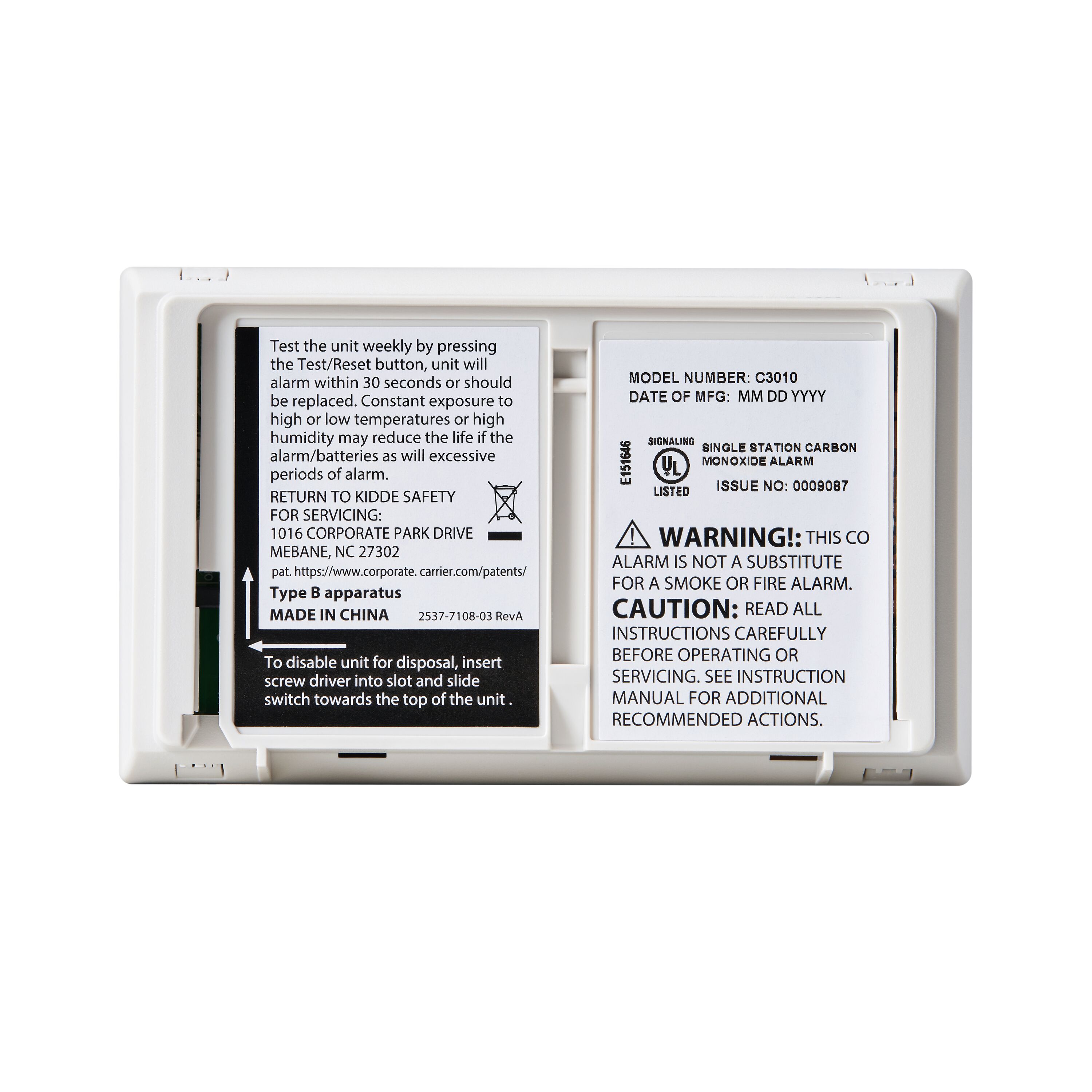 カオナシページ Sealed Lithium Battery Power Carbon Monoxide Alarm C3010 | Kidde