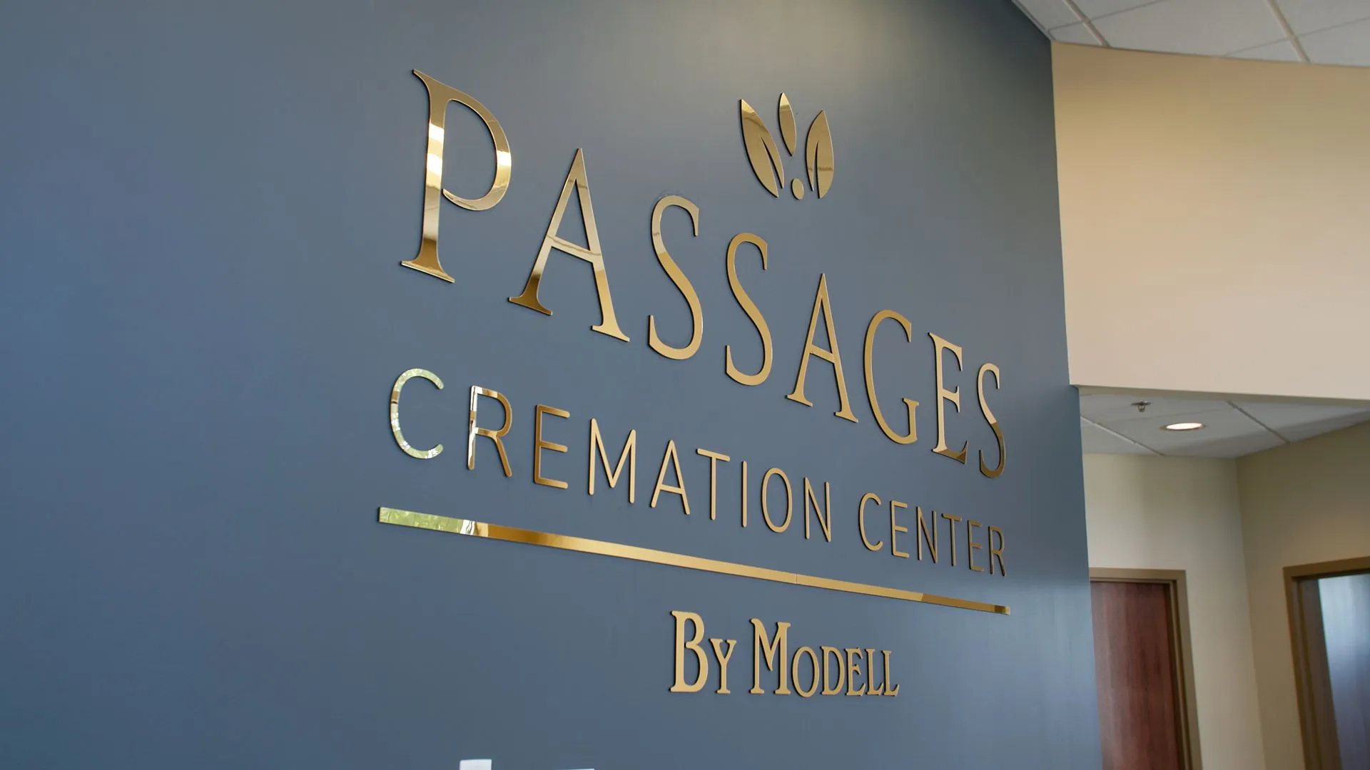 Interior signage at Passages Cremation Center in Romeoville, IL.
