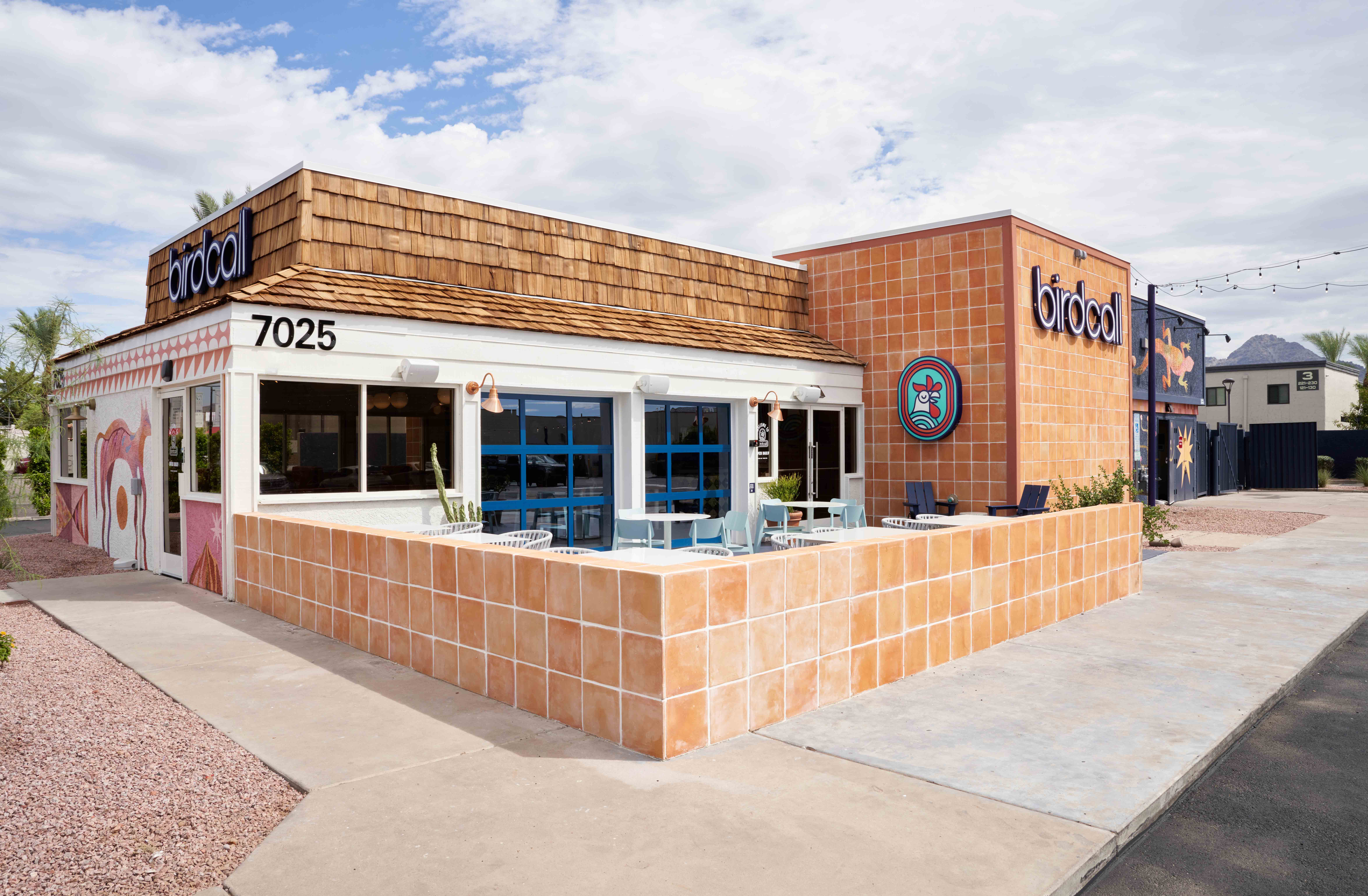 Exterior of Birdcall 7th & Glendale highlighting the patio.