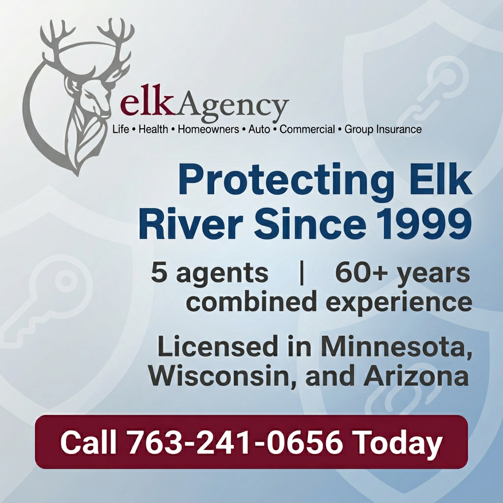 Protecting Elk River families and businesses since 1999! ????
At Elk Agency Insurance, our team of five agents brings over 60 years of combined experience helping residents and local businesses in Elk River, MN — and across Wisconsin and Arizona — find the right coverage at the right price.
We understand the unique risks in our community, so you can trust us to tailor policies that fit your life and your bottom line.
Call us today at 763‑241‑0656 or visit our office to review your coverage and make sure you’re fully protected.
