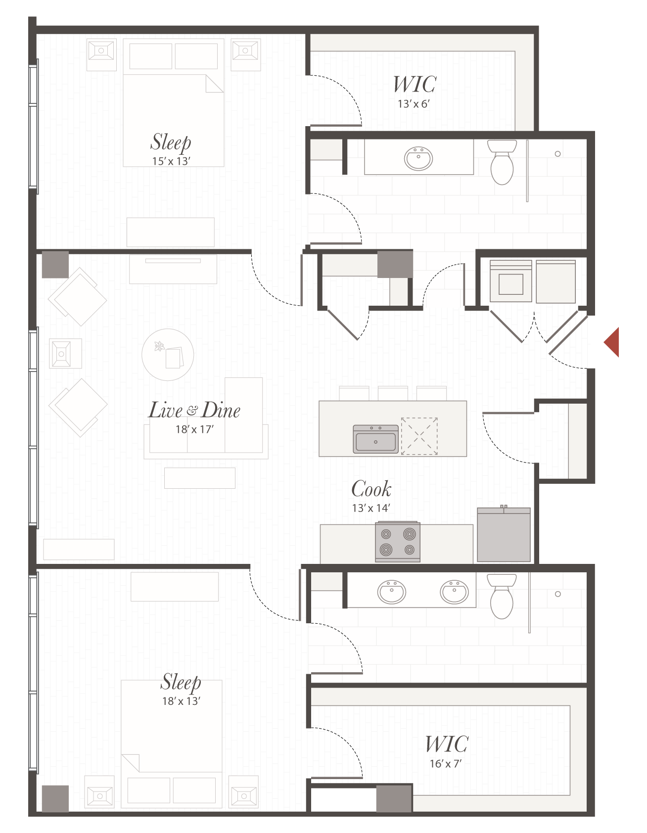 Encore T6 2 Bedroom Apartment Floor Plan