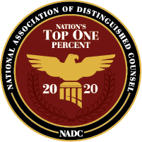 2020 Stewart J. Guss, Nation's Top One Percent award from National Association of Distinguished Counsel