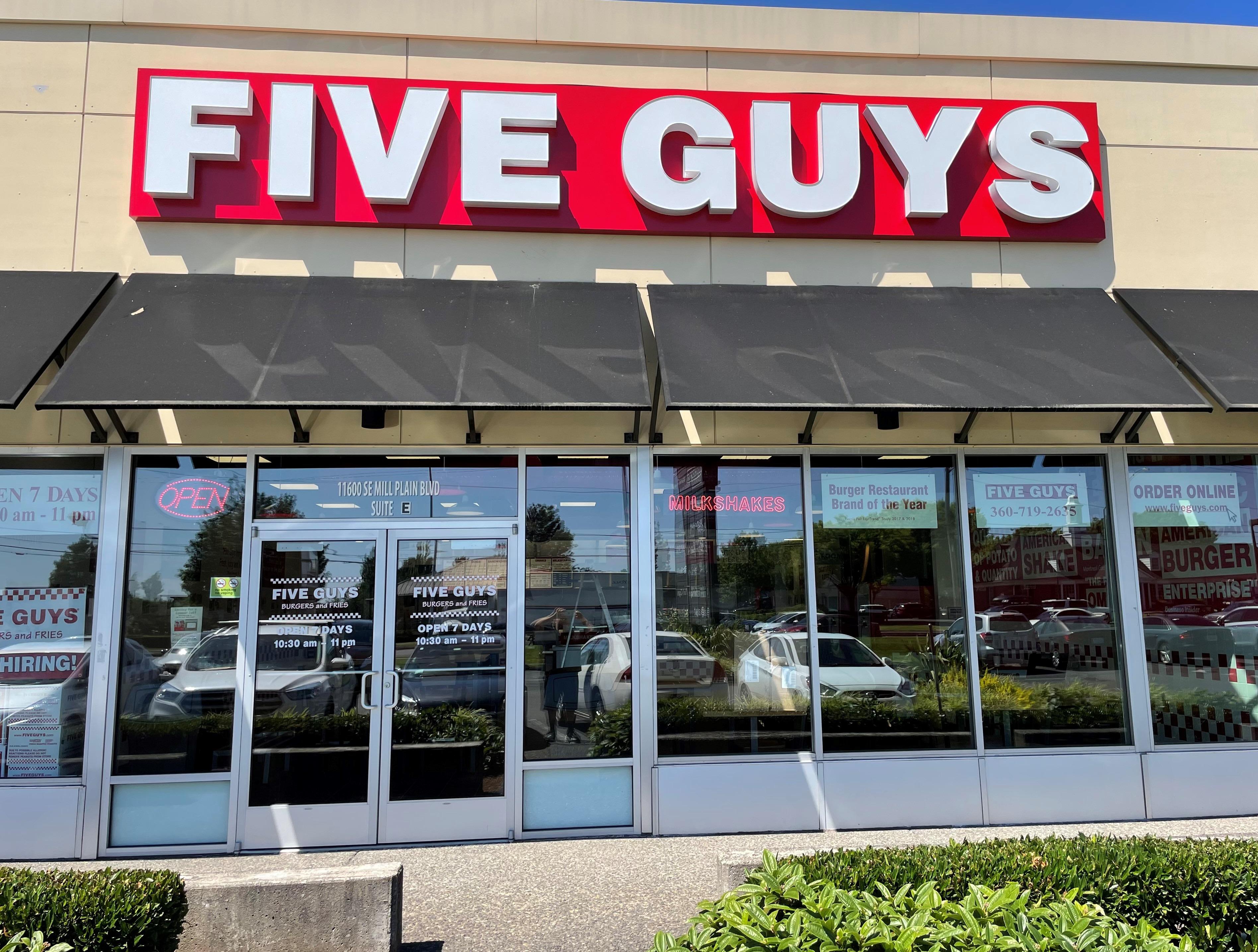 Entrance to the Five Guys at 11600 SE Mill Plain Blvd. in Vancouver, Wash.