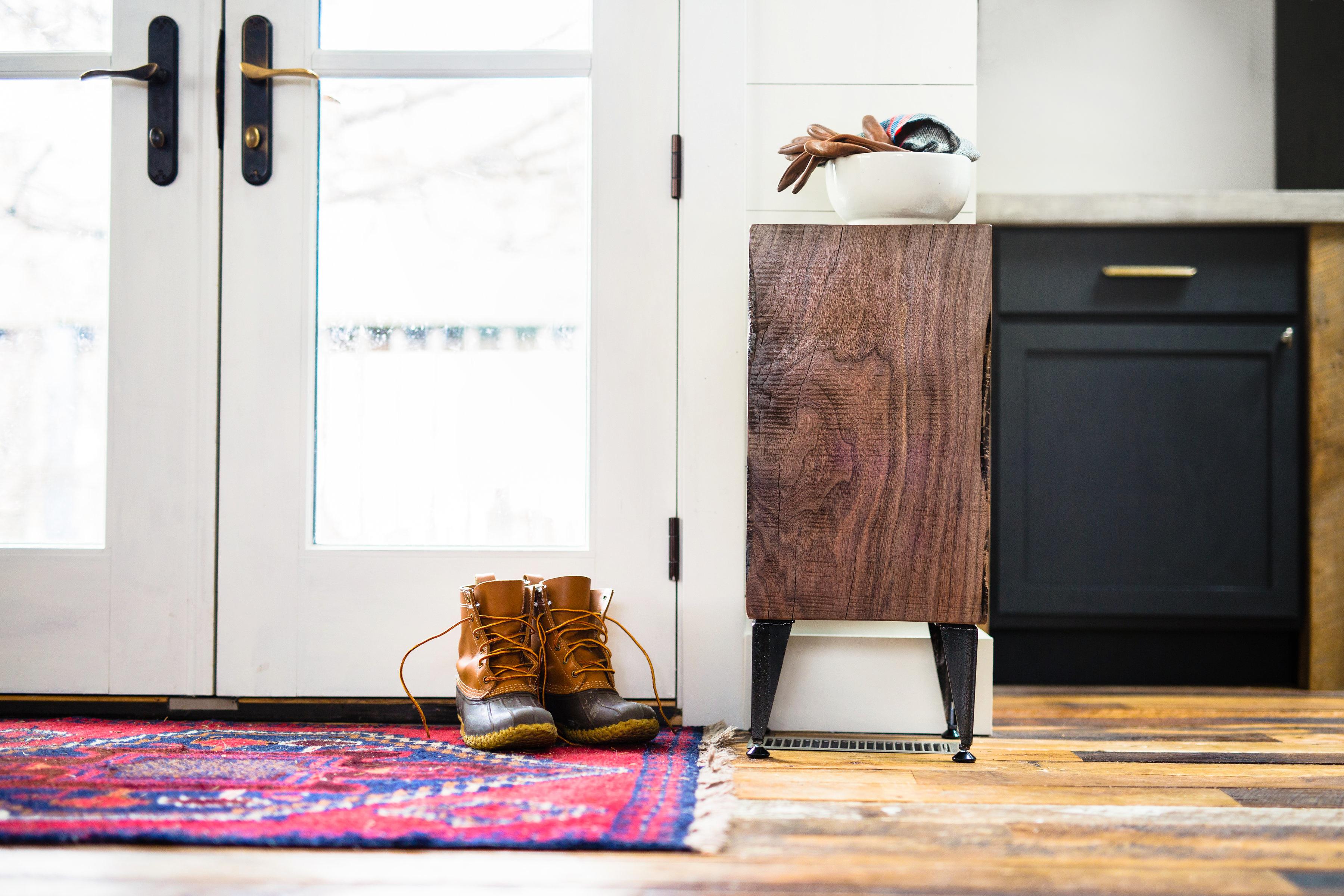 Walnut Timber Entry Table with Steel Legs