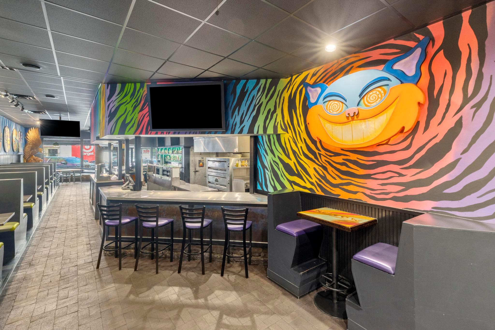 mellow mushroom mural and dining room