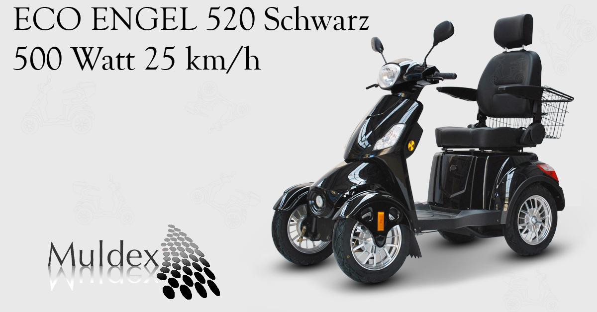 E-Vierradroller Eco Engel 520 Schwarz 500 Watt 25 km h / Straßenzulassung