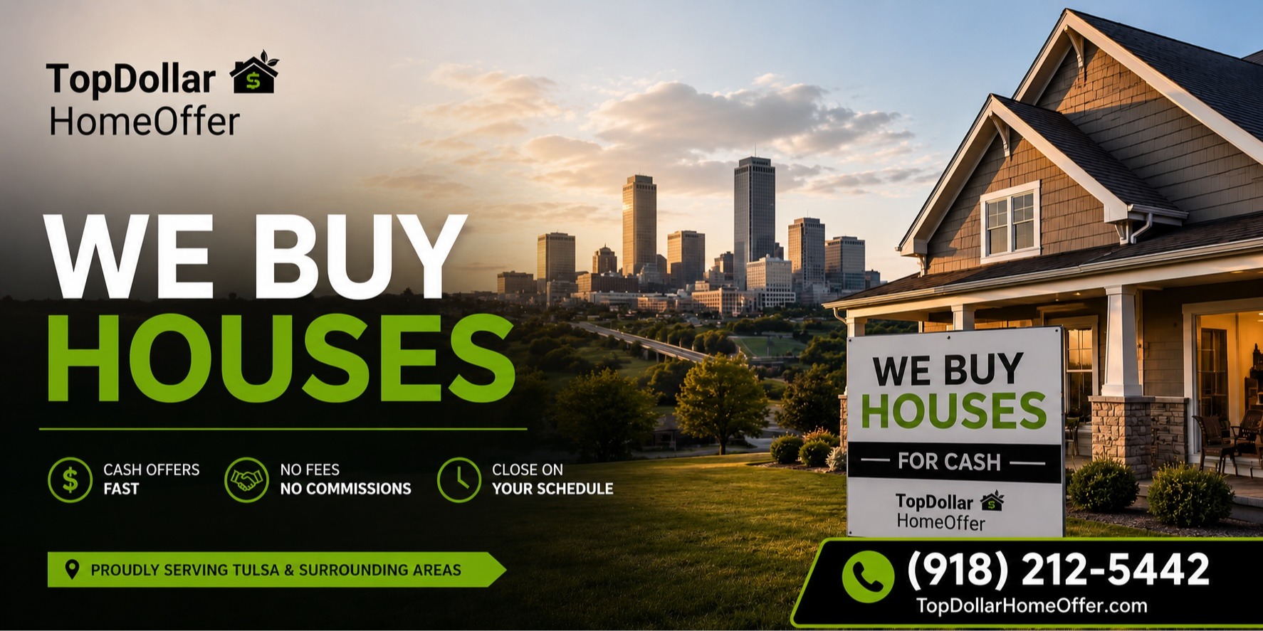 Top Dollar Home Offer is a local, family-owned cash home buyer serving Tulsa and the surrounding Gre 