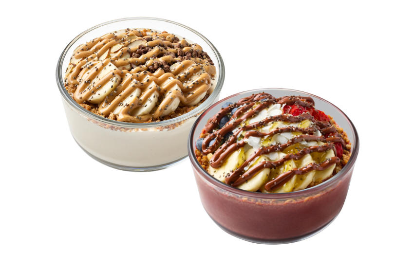 Tropical Smoothie Cafe Tropic Bowls featuring Acai bowl with Nutella® and PB Protein Crunch Bowl with 32 grams of protein.