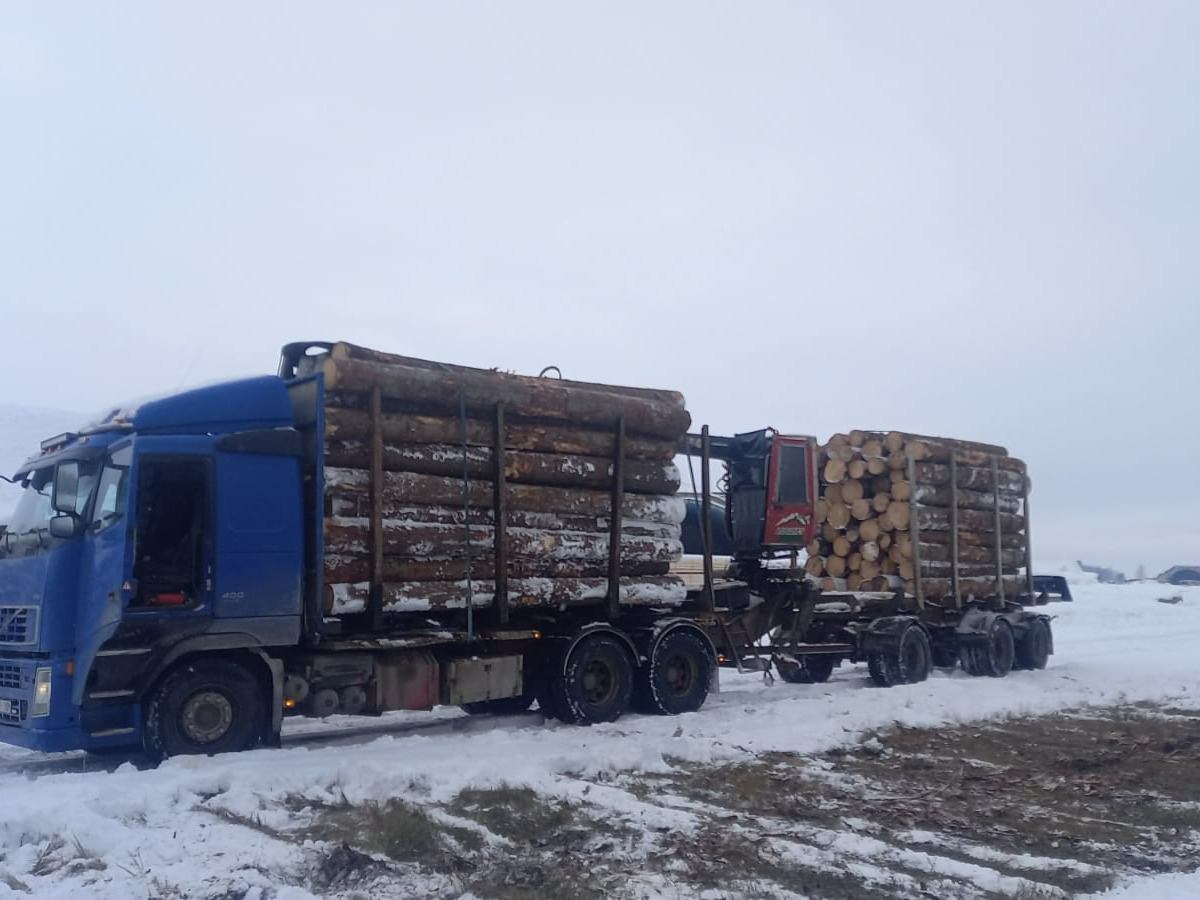 Mežmikeļi baļķvedējs dodas maršrutā uz kokmateriālu uzglabāšanas teritoriju.