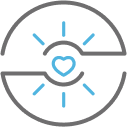Shining heart surrounded by circle icon.