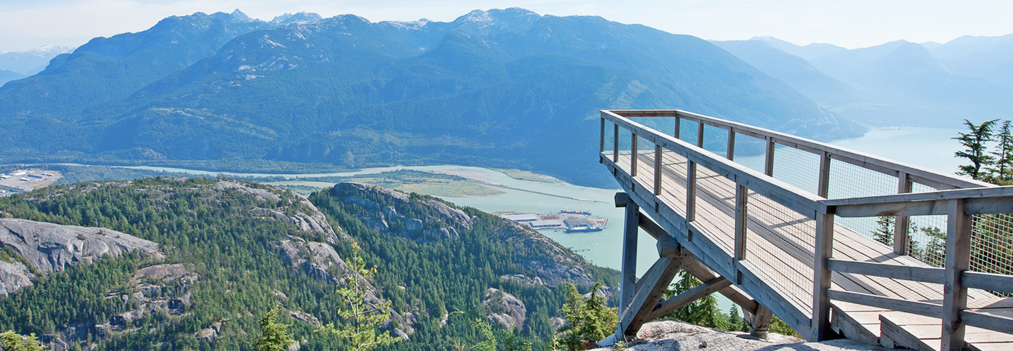 An amazing view of the mountains from the top of the Sea to Sky Gondola in British Columbia.