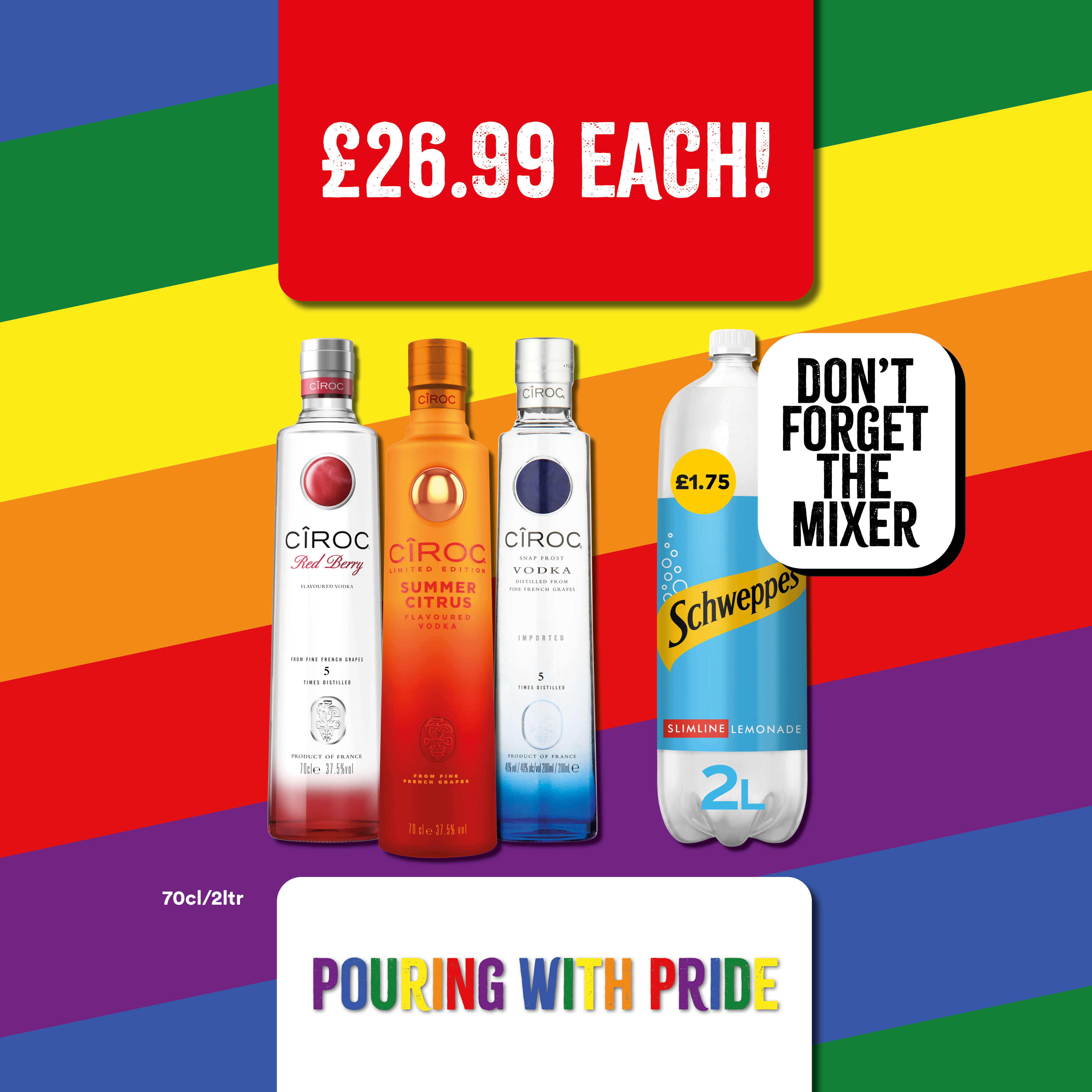 Ciroc flavours only £26.99 Bargain Booze Plus Horley 01293 820180