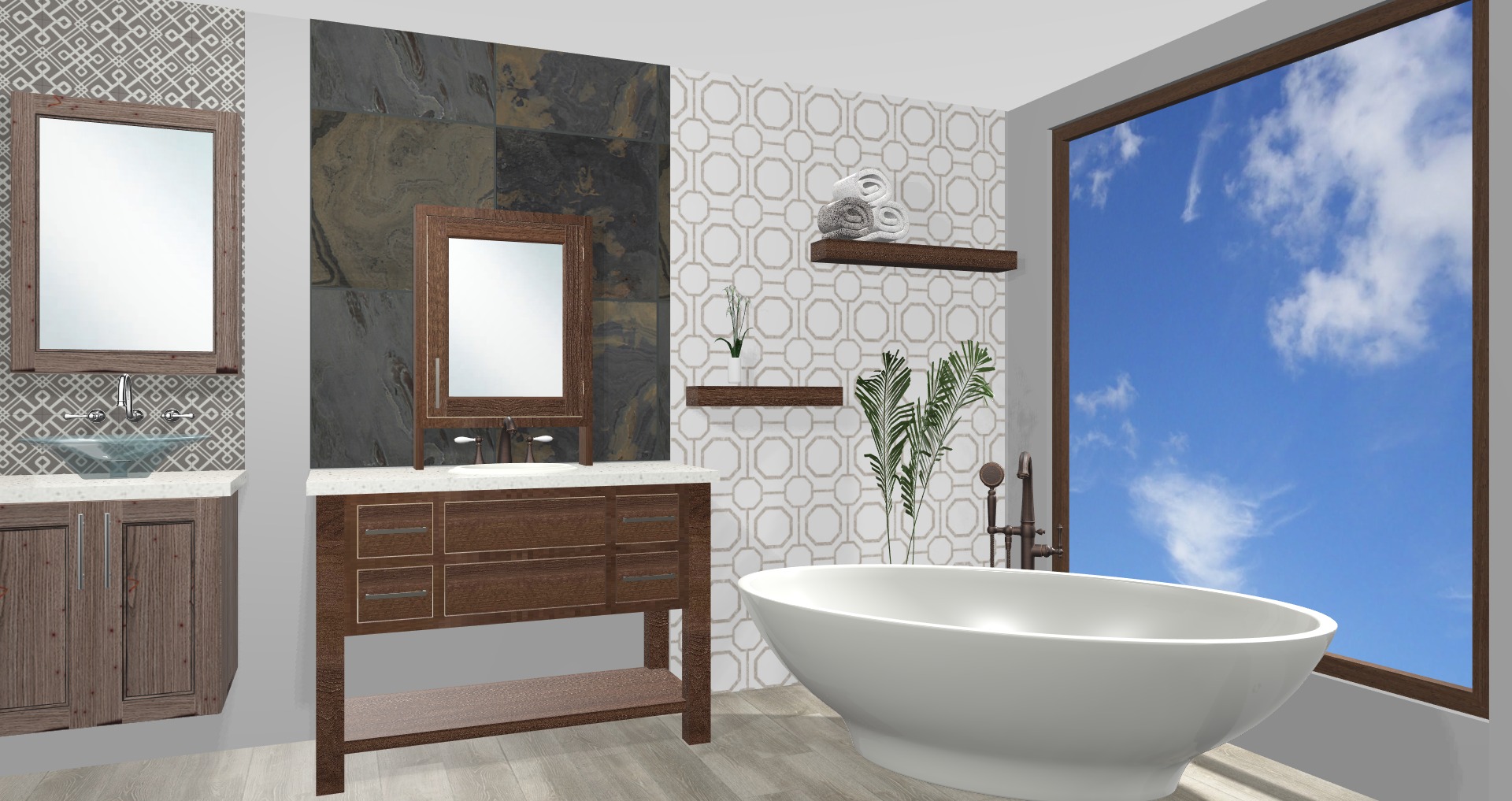 3-D Rendering of Spa Bathroom in our space DreamMaker Bath & Kitchen of Larimer County Fort Collins (970)616-0900