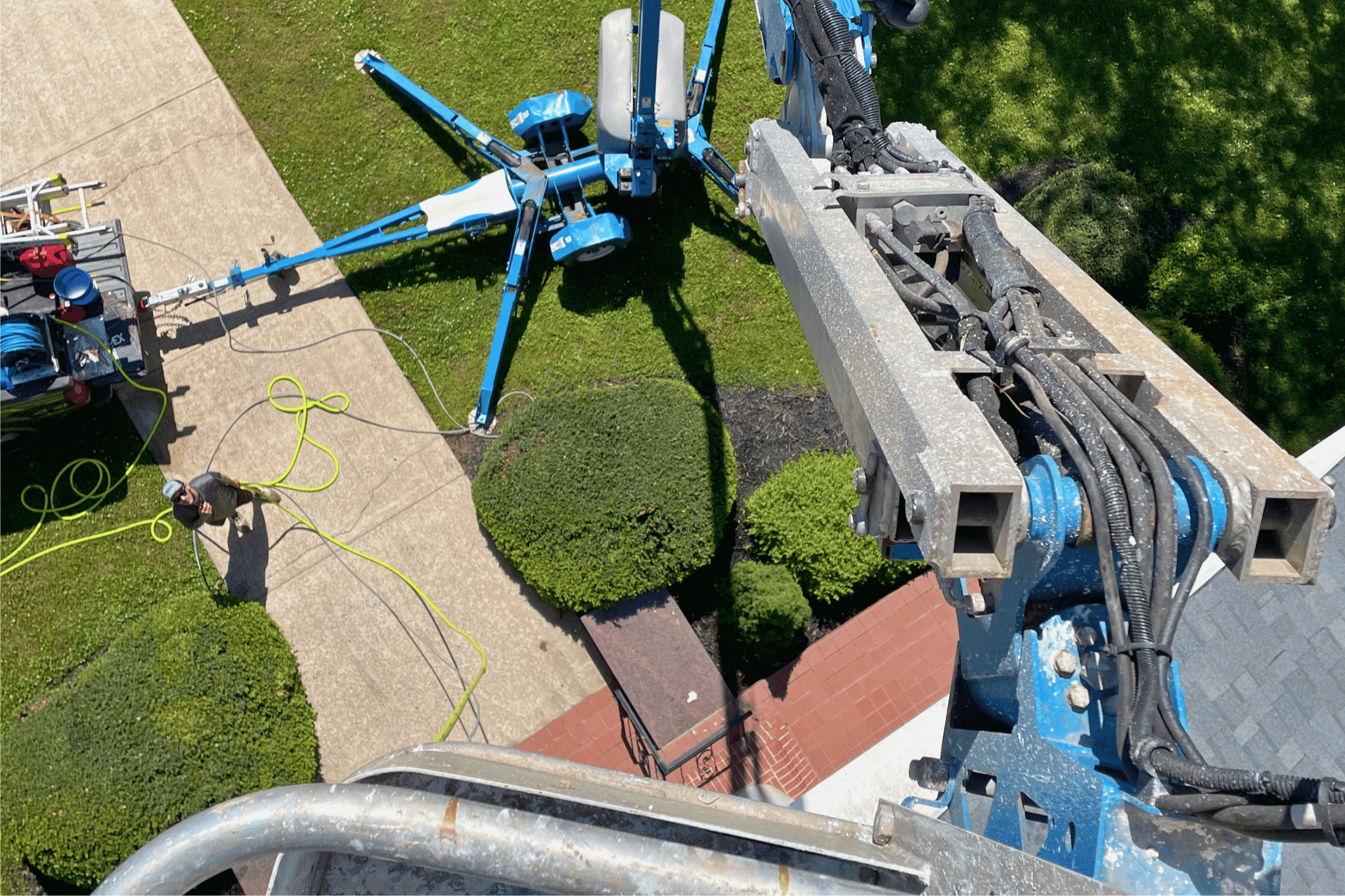 Our fully insured local crews use commercial boom lifts to safely wash hard-to-reach areas on your church or business.