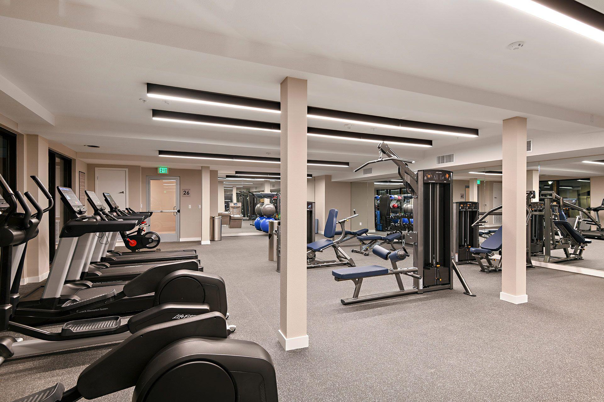 Professioal fitness center at The Huntington luxury apartments in Duarte, CA