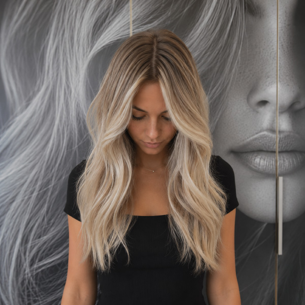 Full highlights at Avissa Salon in Ann Arbor create bright, dimensional blonde hair with seamless bl 
